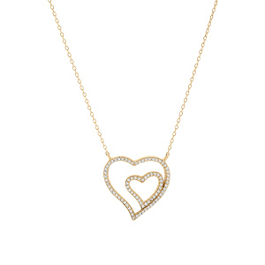 Collier en vermeil double coeur en oxydes blancs sertis 41+2cm - Vue 2