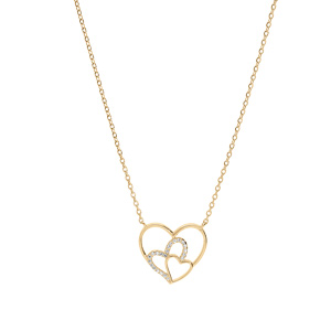 Collier en vermeil triple coeur et oxydes blancs sertis 40+5cm - Vue 2