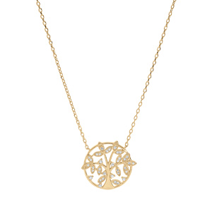 Collier en vermeil avec pendentif  arbre de vie rond avec oxydes blancs sertis 39+2,5cm - Vue 2