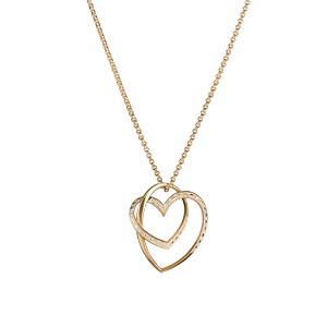Collier en vermeil pendentif double coeur pierres blanches  - 43+2cm - Vue 2