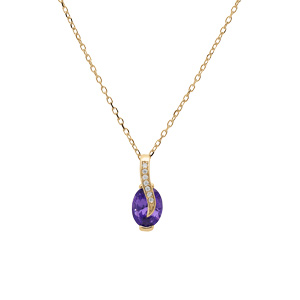 Collier en vermeil avec pendentif oxydes violet et blancs sertis 42+3cm - Vue 2