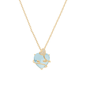 Collier en vermeil pendentif coeur oxyde bleu ciel avec motif volute 42+3cm - Vue 2
