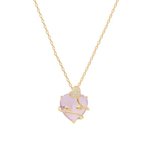 Collier en vermeil pendentif coeur oxyde rose avec motif volute 42+3cm - Vue 2