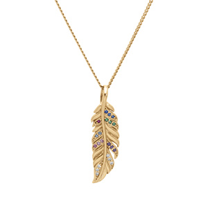 Collier en vermeil avec pendentif plume oxydes multi couleurs 42+3cm - Vue 2