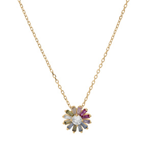 Collier en vermeil pendentif fleur d\'oxydes multicouleurs 39+2+2cm - Vue 2