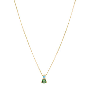 Collier en vermeil cha�ne avec pendentif 2 oxydes sertis bleu et vert (3 et 5mm) 42+3cm - Vue 2
