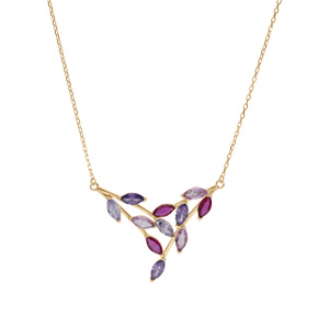 Collier en vermeil forme pointe empirr violet rose fuschia  - 40+5cm - Vue 2