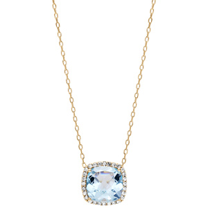 Collier en vermeil massif pendentif carr� pierre naturelle topaze bleue contour d\'oxydes blancs sertis  - 40+5cm - Vue 2