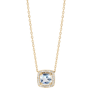 Collier en vermeil pendentif rectangulaire topaze bleue contour oxydes blancs sertis - 40+5cm - Vue 2