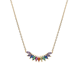 Collier en argent rhodi� navettes d\'oxydes multicouleur  - 42+3cm - Vue 2