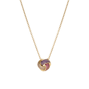 Collier en vermeil pendentif trois rubans dgrads d\'oxydes rose et violet  - 42+3cm - Vue 2