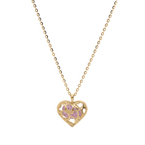 Collier en vermeil pendentif co eur ajour� et oxyde rose  - 39+4cm - Vue 2