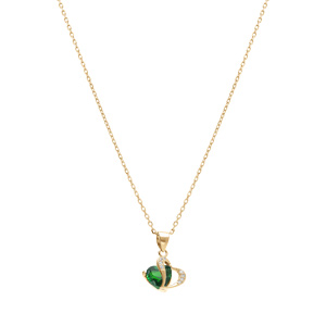 Collier en vermeil pendentif double coeur oxyde vert et blancs  - 40+3cm - Vue 2