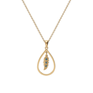 Collier en vermeil pendentif goutte �vid�e avec plume et oxyde bleu - 42+3cm - Vue 2