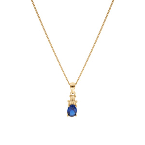 Collier en vermeil pendentif oxyde blanc et bleu fonc�  - 42+3cm - Vue 2