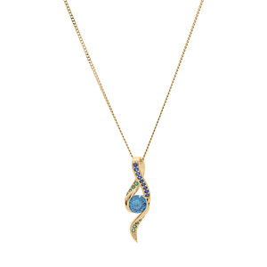 Collier en vermeil pendentif 2 rails oxydes bleus et verts et oxyde central bleu  - 42+3cm - Vue 2