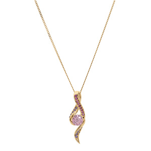 Collier en vermeil pendentif 2 rails oxydes roses et violets et oxyde central rose  - 42+3cm - Vue 2