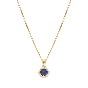 Collier en vermeil pendentif 5mm fleur oxydes bleu fonc� et blancs sertis - 42+3cm - Vue 2