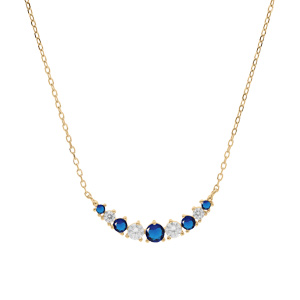 Collier en vermeil arrondi d\'oxydes blancs et bleus sertis - 42+3cm - Vue 2