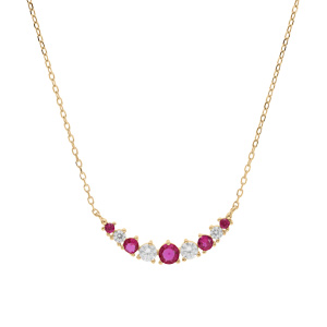 Collier en vermeil arrondi d\'oxydes blancs et fushia sertis - 42+3cm - Vue 2