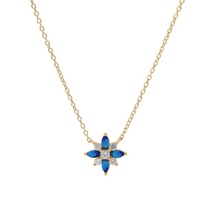 Collier en vermeil fleur d\'oxydes blancs et bleus sertis - 42+3cm - Vue 2