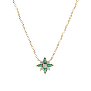 Collier en vermeil fleur d\'oxydes blancs et vert sertis - 42+3cm - Vue 2