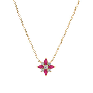 Collier en vermeil fleur d\'oxydes blancs et fushia sertis - 42+3cm - Vue 2