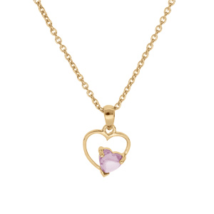 Collier en vermeil pendentif coeur avec un oxyde rose serti  - 42+3cm - Vue 2