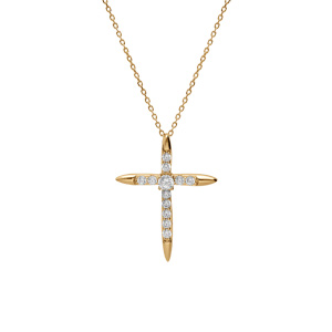 Collier en vermeil pendentif croix oxydes blancs sertis 25 x 31mm  - 38+4cm - Vue 2