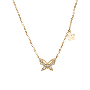 Collier en vermeil papillon oxydes blancs  - 42+3cm - Vue 2