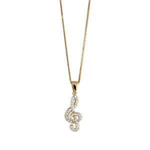 Collier en vermeil pendentif clef de sol pierres blanches  - 42+3cm - Vue 2