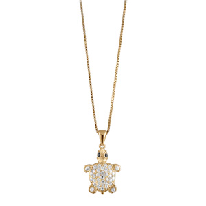 Collier en argent rhodi� pendentif tortue pierres blanches  - 42+3cm - Vue 2