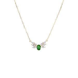 Collier en vermeil oxydes blancs et vert 42+3cm - Vue 2