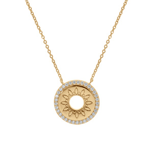 Collier en vermeil pendentif disque motif soleil �vid� entourage d\' oxydes blancs  - 42+3cm - Vue 2