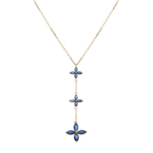Collier en vermeil pendentif trois fleurs verre bleu fonc  - 40+4cm - Vue 2