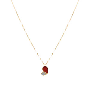 Collier en vermeil pendentif coeur avec oxydes blancs et agate rouge  - 39+4cm - Vue 2