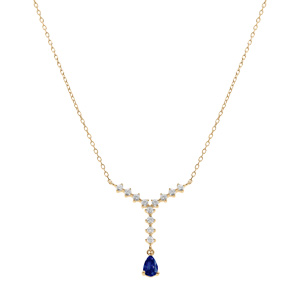 Collier en vermeil forme Y avec un oxyde bleu central et d\'oxydes blancs sertis - 42+3cm - Vue 2