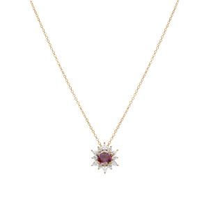 Collier en vermeil pendentif fleur oxyde rose  et contour d\'oxydes blancs  - 42+3cm - Vue 2