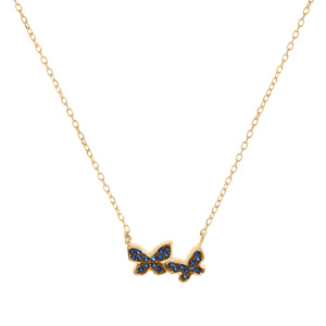 Collier en vermeil deux  papillons en oxydes bleu fonc�    - 42+3cm - Vue 2