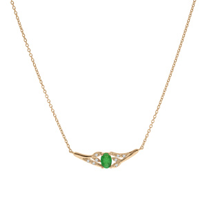 Collier en vermeil cha�ne avec pendentif  v�g�tal et Emeraude v�ritable et Topazes blanches 42+3cm - Vue 2