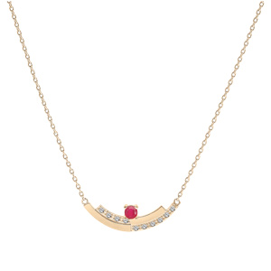 Collier en vermeil cha�ne avec pendentif Rubis v�ritable et rail de Topazes blanches serties 42+3cm - Vue 2