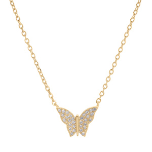Collier en vermeil papillon oxydes blancs sertis - 43cm regla 41 et 39cm - Vue 2
