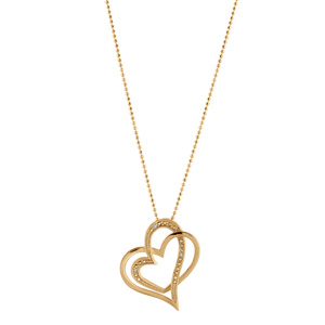 Collier en vermeil cha�ne boules pendentif double coeur entremel� petites pierres blanches   - 43+3cm - Vue 2