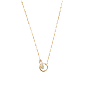 Collier en vermeil cha�ne avec 2 anneaux et oxydes blancs sertis 40+4cm - Vue 2