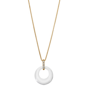 Collier en vermeil pendentif cercle c�ramique blanche barrette d\'oxydes blancs sertis  - 42+3cm - Vue 2
