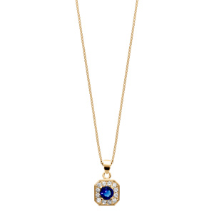 Collier en vermeil pendentif carre oxydes sertis blancs pierre centrale bleue -  42+3cm - Vue 2