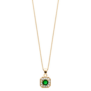 Collier en vermeil pendentif carre oxydes sertis blancs pierre centrale verte  - 42+3cm - Vue 2