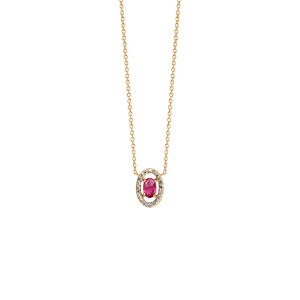 Collier en vermeil pendentif  forme ovale verre fushia entourage oxydes blancs sertis  - 40+4cm - Vue 2