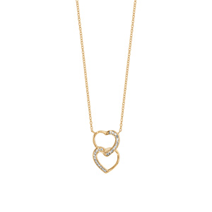 Collier en vermeil pendentif double coeur superpos� oxydes blancs  sertis   - 40+4cm - Vue 2