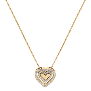 Collier en vermeil pendentif avec coeur oxydes blancs  - 41+3cm - Vue 2